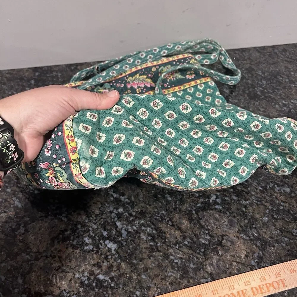 Vintage Vera Bradley Greenfield Quilted Large Tote Shoulder Bag Button close